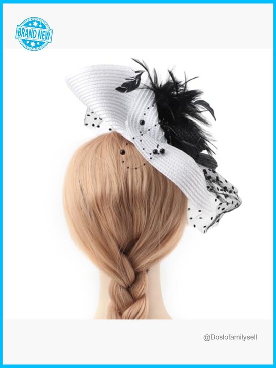 Vintage Feather Fascinator with Headband and Clip, Polka Dot Veil main image 5